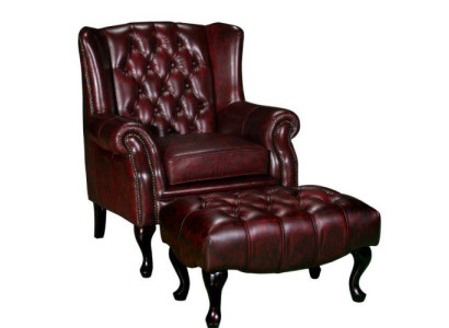 Chesterfield poltrona con poggiatesta + pouf poltrona divano set imbottito in pelle tessuto 16101330