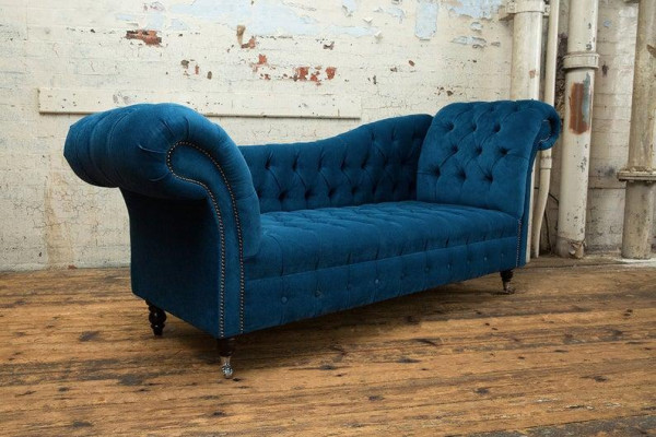 Chaiselounge Banca Seduta Letto Salotto Barocco Rococò Art Nouveau Classico Blu Nuovo