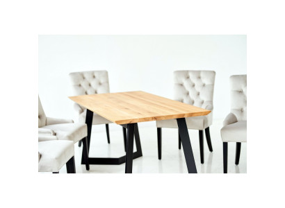Tavolo in legno marrone con struttura metallica, designer x6 sedie Chesterfield lussuoso set da 7 pezzi.