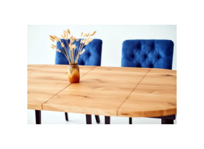 Tavolo da pranzo in legno rotondo, design blu x4 sedie da pranzo Chesterfield set da 5 pezzi.
