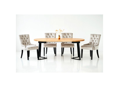 Design del tavolo da pranzo + gruppo di sedute con 6 poltrone Chesterfield.