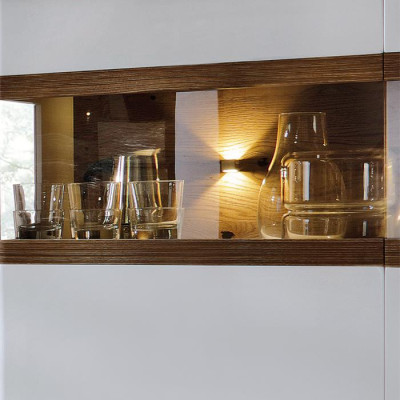 Vetrina in legno e vetro, credenza, mobile da soggiorno, collezione stile moderno, scaffale
