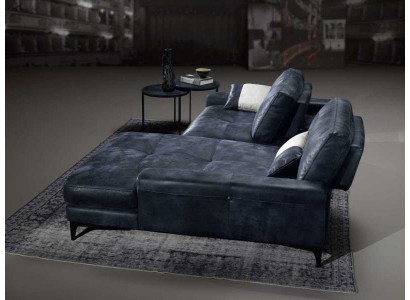 Divano ad angolo, divano, divani soggiorno in pelle di lusso, stile moderno a L, mobili blu nuovi.