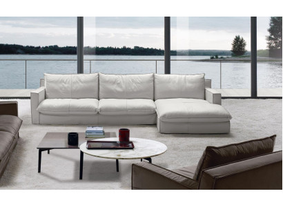 Divano angolare in pelle a L con design di lusso bianco per soggiorno PRIANERA