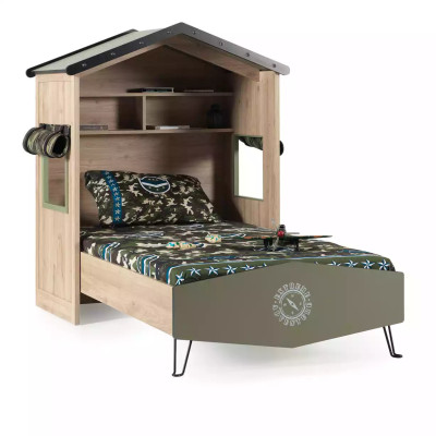 Mobili per bambini Set lusso per camera da bambini Letto verde Struttura del letto in legno 5 pezzi