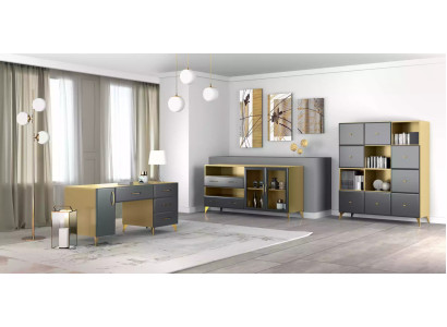 Set da soggiorno scrivania, credenza, libreria 3 pezzi. Tavolo mobili in legno