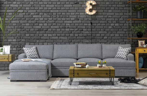 Divano ad angolo a L moderno grigio stile soggiorno divano design arredamento.