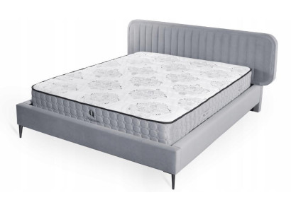 Letto Grigio Matrimoniale Camera da Letto Legno Mobili Design Elegante Tessuto Imbottito Nuovo