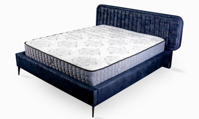 Letto Blu Letto Matrimoniale Camera da Letto Legno Mobili Design Elegante Tessuto Imbottito Nuovo