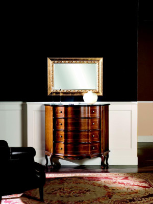 Comò in legno stile barocco con specchio, set di lusso italiano 2 pezzi.