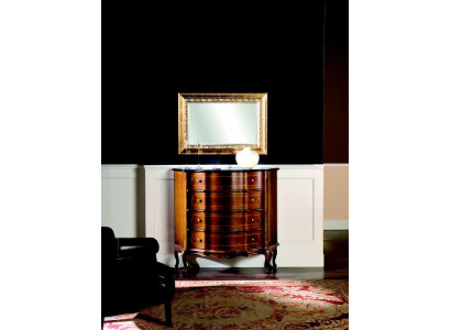 Comò in legno stile barocco con specchio, set di lusso italiano 2 pezzi.