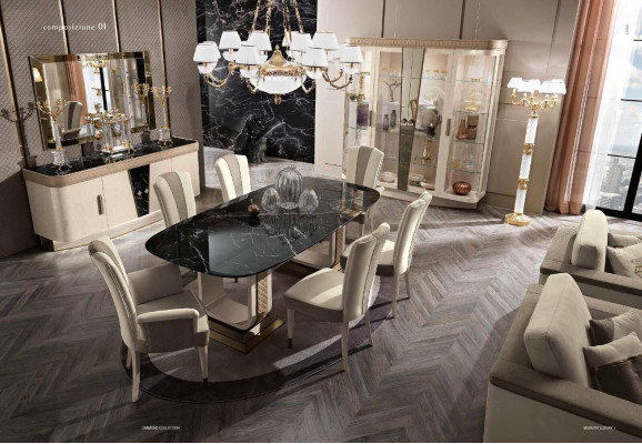 Tavolo da pranzo di lusso in legno massiccio proveniente dall'Italia per arredamento della sala da pranzo.