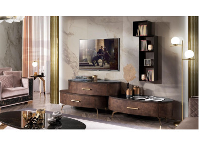 Set da soggiorno: design con 2 comò, mensola a muro, parete attrezzata, armadi, 4 pezzi.