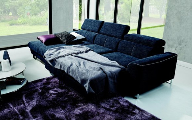 Tessuto Divano Divano Imbottito Angolo Design Set Blue Living Textile