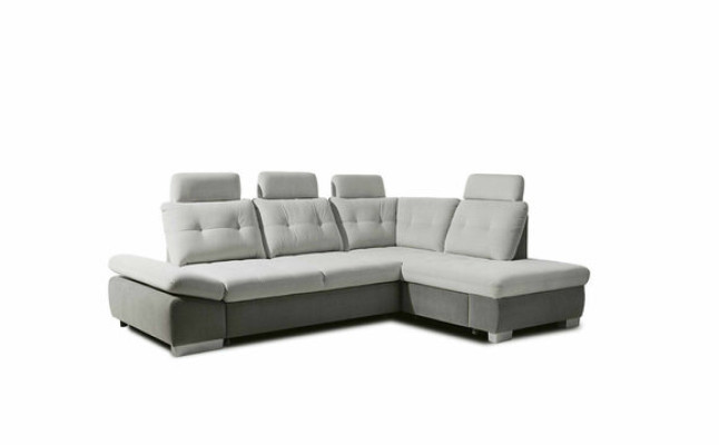Divano a L in tessuto per il soggiorno con funzione letto, angolare.