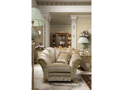 Poltrona Sedia Imbottitura TV Pelle Tessuto Beige Design Lounge Club Relax