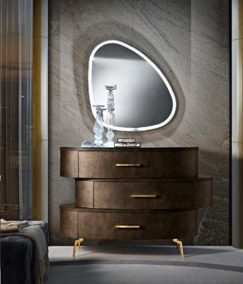 Comò con specchio Comodini Armadio da camera in legno Design moderno Marrone Set