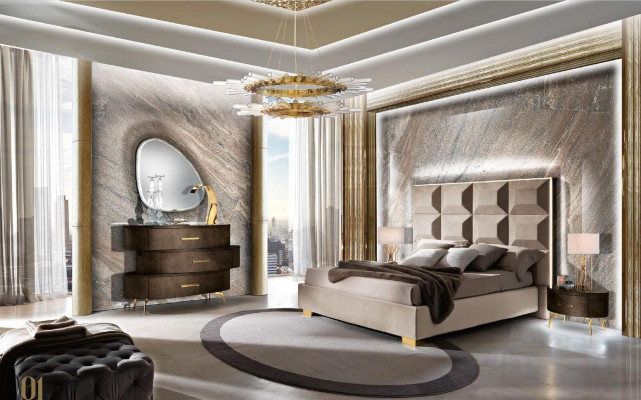 Comò con specchio Comodini Armadio da camera in legno Design moderno Marrone Set