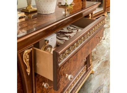 Set di cassettiere Mobili italiani 2 pezzi Comò in legno massello con specchio Madia