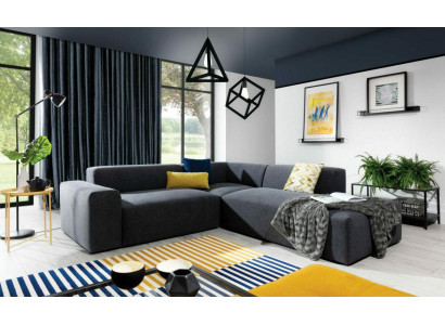 Divano ad angolo a L-forma, divano paesaggio abitativo in tessuto imbottito design moderno.