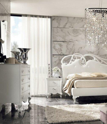 Comò con specchio in legno in stile moderno per la camera da letto.