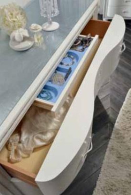 Set cassettiera specchio console di lusso, comodini camera da letto sgabello completo in legno.