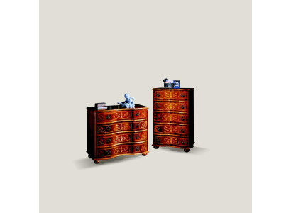 Mobili in legno italiani di design di lusso, cassettiera con 4 cassetti marrone.