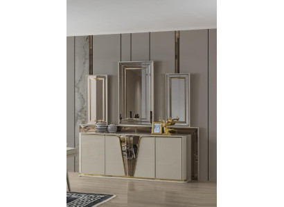 Set da pranzo di lusso per sala da pranzo, tavolo da pranzo con sedie beige, 6 pezzi.