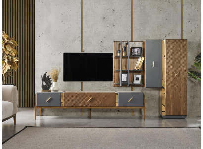 Set parete unità mobile TV RTV lowboard credenza mensole legno marrone