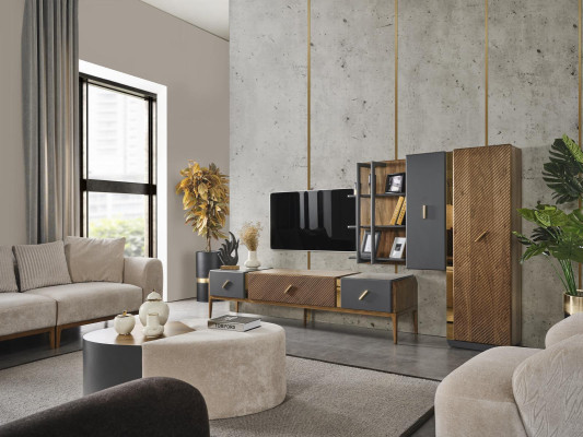 Set parete unità mobile TV RTV lowboard credenza mensole legno marrone
