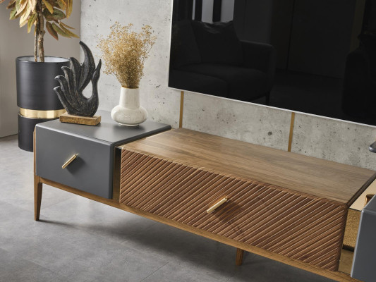 Set parete unità mobile TV RTV lowboard credenza mensole legno marrone