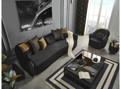 Set divano 4 posti poltrona quattro posti tessuto blu in poliestere