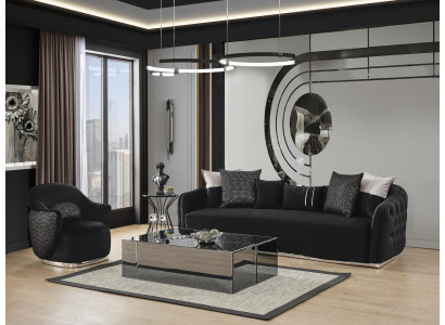 Sofà componibile 4 posti in tessuto nero in poliestere