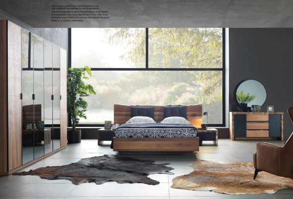 Camera da letto Letto 2x Comodino Armadio Abbinato Legno Moderno Set