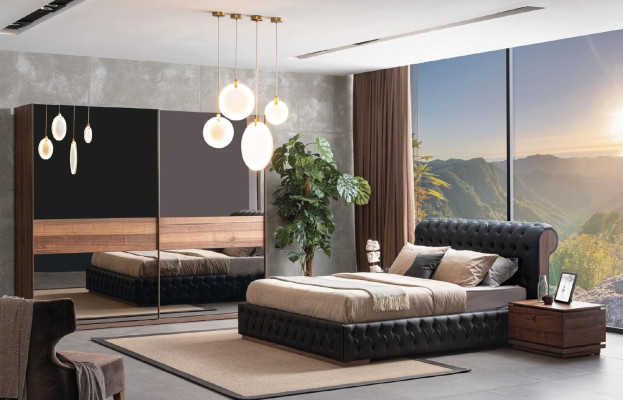 Letto Armadio 2 comodini Camera da letto di lusso Design imbottito nuovo
