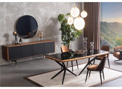 Set da pranzo con tavolo 4 sedie credenza specchio Gruppo da 7 pezzi - Set da pranzo