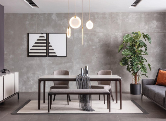 Set da pranzo con tavolo, 2 sedie, credenza, specchio, panca, nuovo - Set da pranzo 6 pezzi.