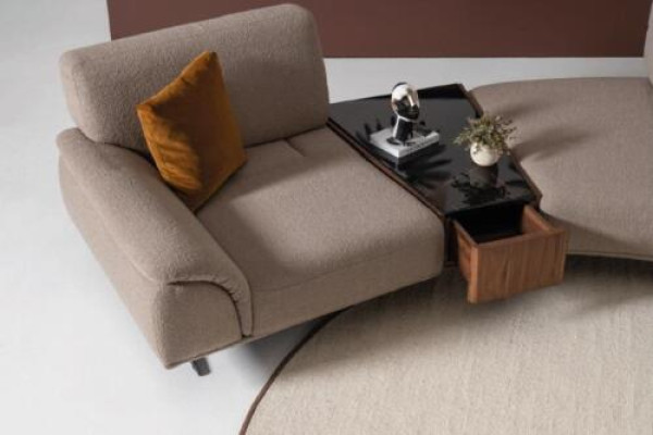 Salotto design Divano 5 posti Tessuto Divani Sofà rivestiti Nuovo marrone