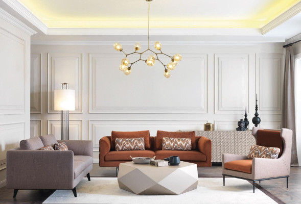 Divano soggiorno 4 posti cuscino seduta design marrone