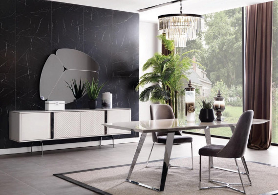 Sala da pranzo moderna con mobili specchio grigio di lusso di design elegante nuovo 2 pezzi.