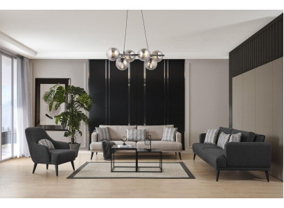 Set completo di divani Grigio in tessuto moderno, divano 4 posti 3.