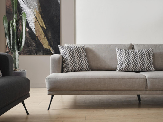 Set completo di divani Grigio in tessuto moderno, divano 4 posti 3.