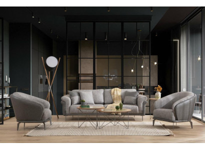 Poltrona monoposto di lusso 1 posto, seduta imbottita, design grigio, tessuto seduta nuovo.