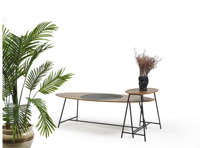 Tavolino moderno tavolino da salotto tavolino design ovale in legno per soggiorno 2 pezzi.