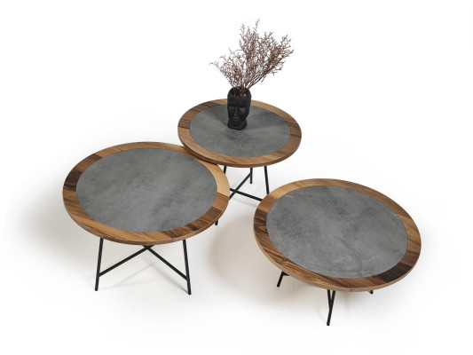 Tavolino design in legno rotondo marrone, tavolino da salotto tondo nuovo.