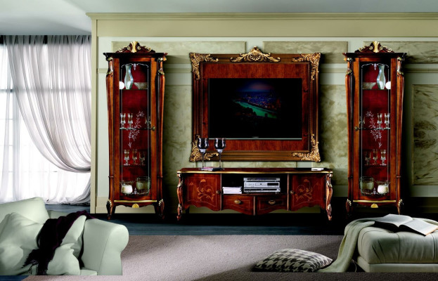 Set di arredi 4 pezzi Mobili italiani 2x Vetrina Credenza Pannello TV Armadio