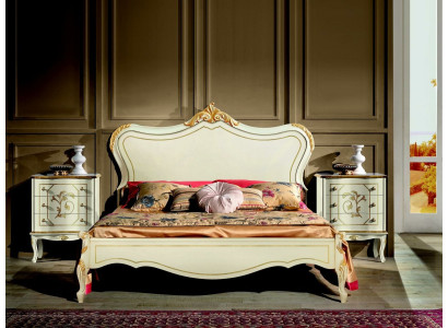 Letto di lusso 160x195cm con testiera in legno e 2 comodini Mobili italiani Nuovi