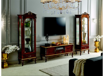 Mobile da soggiorno a parete con vetrina, credenza RTV in vero legno, armadi mobili italiani.