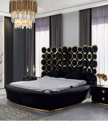 Letto matrimoniale di design in tessuto di lusso per la camera da letto, cornice del letto 200x200cm.