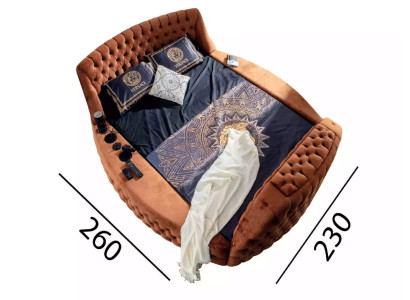 Letto Chesterfield Imbottito Design Letti di lusso Hotel in marrone con TV